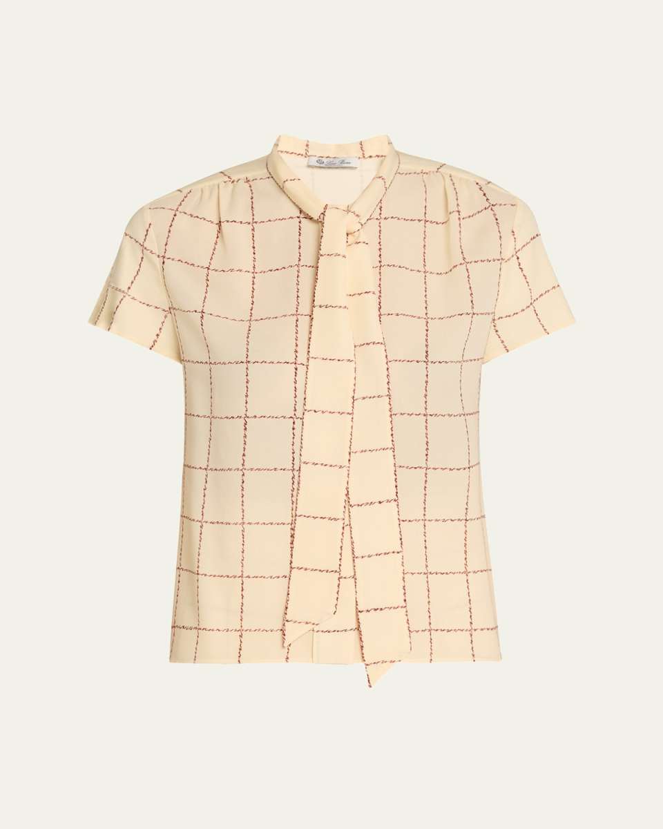 Febe Self-Tie Piot Check Silk Shirt